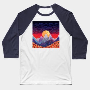 Psychedelic Magical Mountains and Moon Illustration Baseball T-Shirt
